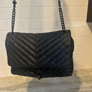 Edie Black Quilted Chain Shoulder Puffer bag